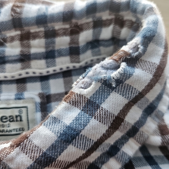 LL Bean Button Up Shirt Adult XL Brown Blue Plaid Flannel Long Sleeve Mens - Picture 9 of 9